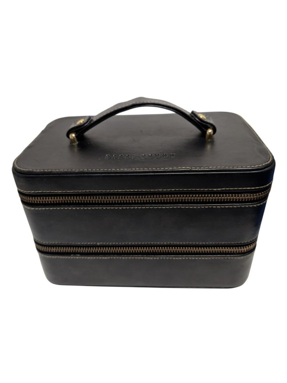 Vintage Bobbi Brown Black Vegan Train Case Makeup Cosmetic Vanity Box Tiered